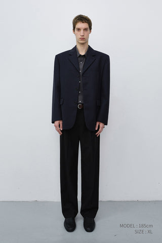 UNISEX CLASSIC 3 BUTTON WOOL BLAZER NAVY STRIPE