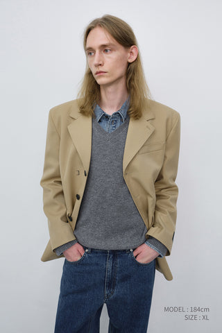 UNISEX REFINED MASCULINE WOOL BLAZER CARAMEL BEIGE