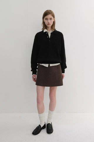 WOOL MINI SKIRT DEEP BROWN