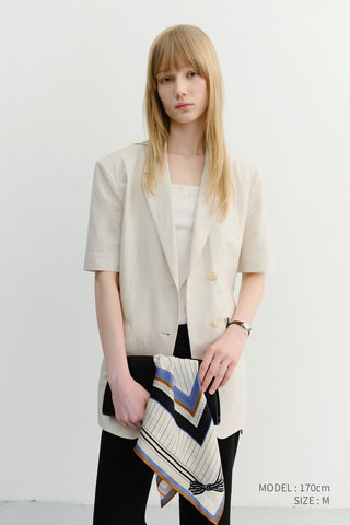 HALF SLEEVE BELTED LINEN JACKET CREAM