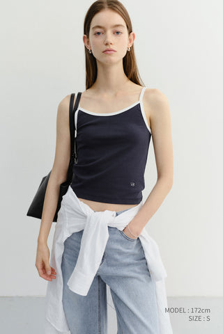 2-TONE TRIM SLEEVELESS TOP NAVY IVORY