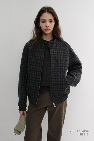 UNISEX HARRINGTON WOOL BLOUSON DEEP NAVY CHECK