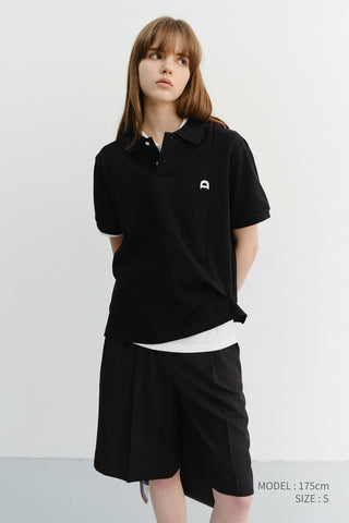 UNISEX LEATHER LOGO POLO SHIRT BLACK