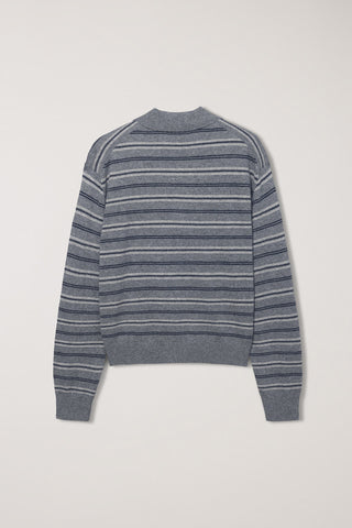 UNISEX COLLARED STRIPED SWEATER GREY