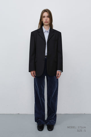UNISEX CLASSIC 3 BUTTON WOOL BLAZER BLACK