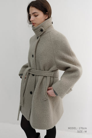 BELTED HALF COAT GREYISH BEIGE