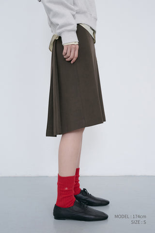 PLEATS MIDI WRAP SKIRT BROWN