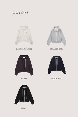 UNISEX LEATHER LOGO ZIP-UP HOODIE OATMEAL MELANGE