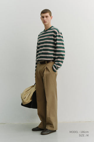 PLEATED CHINO SLACKS KHAKI BROWN