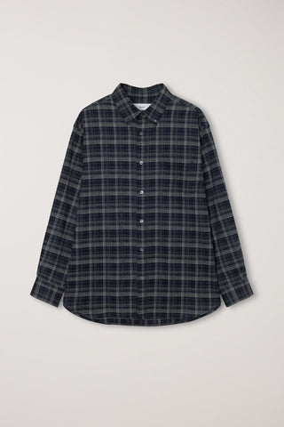 UNISEX CHECKED FLANNEL BD SHIRT NAVY GREY
