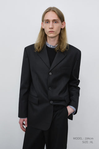 UNISEX CLASSIC 3 BUTTON WOOL BLAZER BLACK