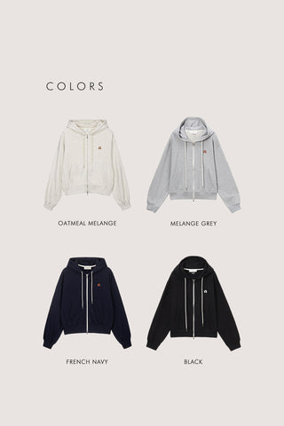 UNISEX LEATHER LOGO ZIP-UP HOODIE FRENCH NAVY
