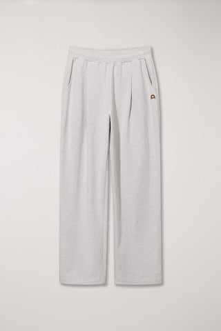 UNISEX LEATHER LOGO WIDE SWEAT PANTS OATMEAL MELANGE