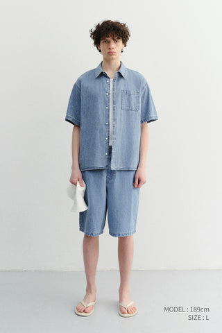 UNISEX LINEN DENIM SHORTS LIGHT BLUE