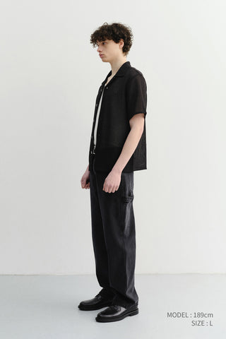 OPEN COLLARED CROCHET SHIRT BLACK