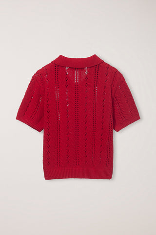 COLLARED HALF SLEEVE CARDIGAN RED