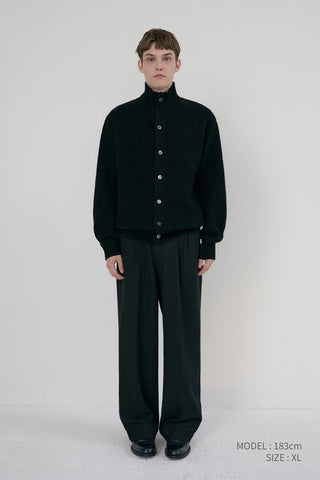 UNISEX HIGH NECK BUTTON CARDIGAN BLACK