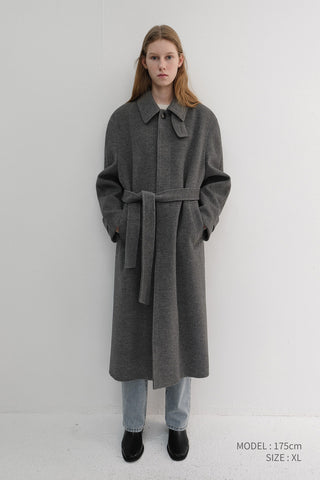 UNISEX BELTED CASHMERE MAC COAT MELANGE GREY