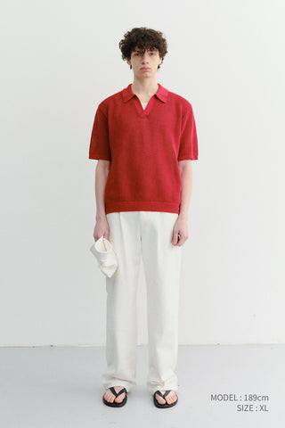 UNISEX CHUNKY POLO KNIT RED