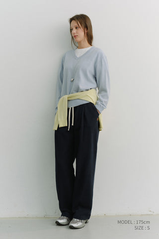 UNISEX LEATHER LOGO WIDE SWEAT PANTS FRENCH NAVY
