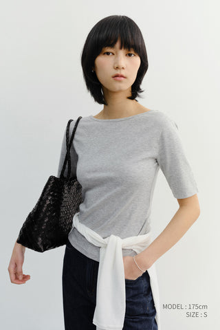 ESSENTIAL BOAT NECK T-SHIRT MELANGE GREY