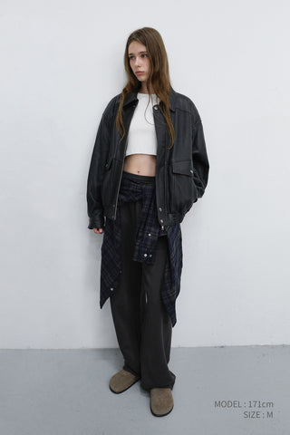 UNISEX OVERSIZED VINTAGE LEATHER BLOUSON BLACK
