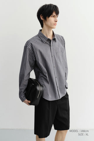 UNISEX CROPPED CHECKED SHIRT NAVY CHECK
