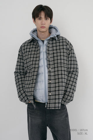 UNISEX QUILTED FLANNEL SHIRT BLACK CHECK
