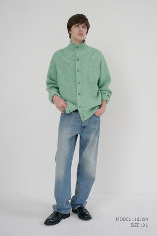 UNISEX HIGH NECK BUTTON CARDIGAN SOFT GREEN