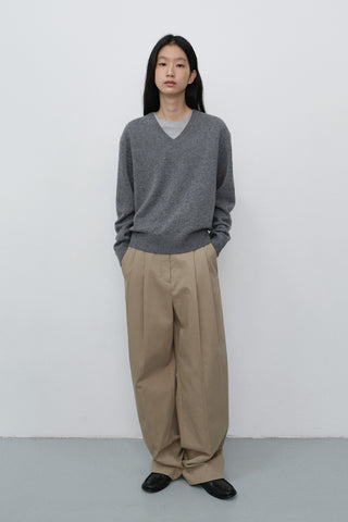 DOUBLE PLEATED WIDE CHINO SLACKS BEIGE