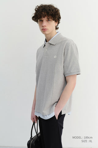 UNISEX LEATHER LOGO POLO SHIRT MELANGE GREY