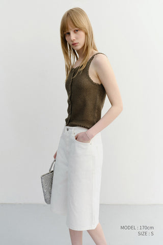 RELAXED BERMUDA DENIM SHORTS IVORY