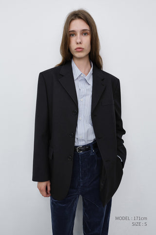 UNISEX CLASSIC 3 BUTTON WOOL BLAZER BLACK