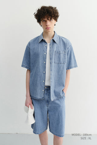 UNISEX LINEN DENIM SHIRT LIGHT BLUE