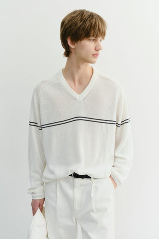 UNISEX V-NECK STRIPED SWEATER CREAM