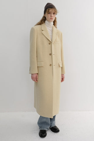 UNISEX 2-WAY 3 BUTTON BOUCLE WOOL COAT BUTTER CREAM
