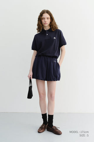 UNISEX LEATHER LOGO POLO SHIRT NAVY