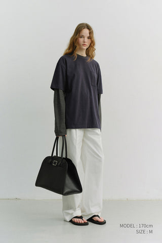 UNISEX LAYERED SET-UP T-SHIRT NAVY BLACK STRIPE
