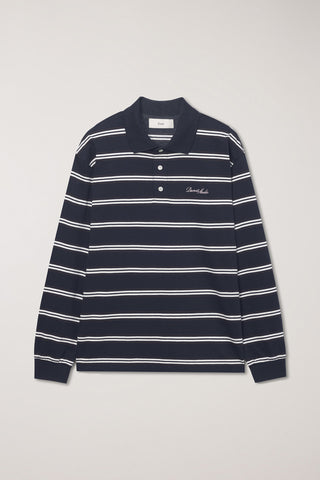 UNISEX MULTI STRIPE COLLARED T-SHIRT NAVY STRIPE