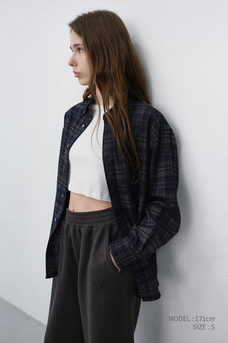 UNISEX CHECKED FLANNEL BD SHIRT DARK NAVY