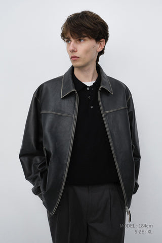 UNISEX REFINED LEATHER BLOUSON BRUSHED BLACK