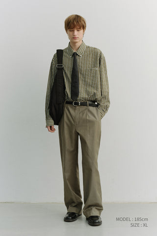 UNISEX OVERSIZED BD CHECKED SHIRT KHAKI GREEN CHECK