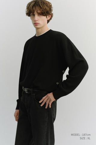 UNISEX BUTTONED CREWNECK SWEATER BLACK
