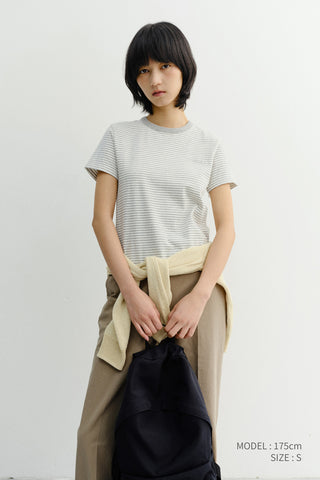 ESSENTIAL STRIPE LOGO T-SHIRT CREAM GREY STRIPE