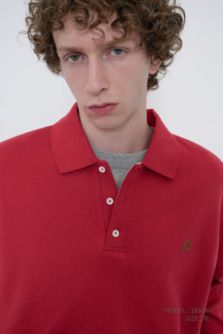UNISEX LEATHER LOGO COLLARED T-SHIRT RED