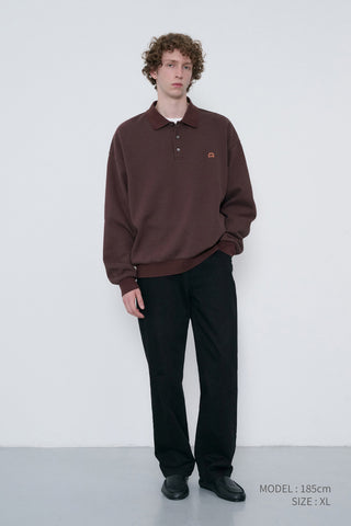 UNISEX LEATHER LOGO COLLARED T-SHIRT BROWN