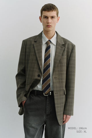 UNISEX 2 BUTTON WOOL BLAZER GREY CHECK