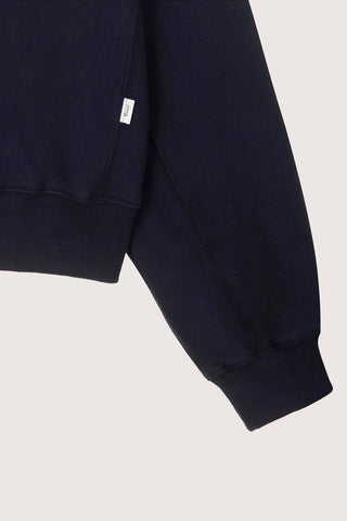 UNISEX LEATHER LOGO ZIP-UP HOODIE FRENCH NAVY