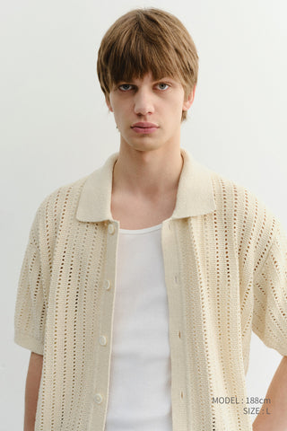 CROCHET COLLARED CARDIGAN IVORY