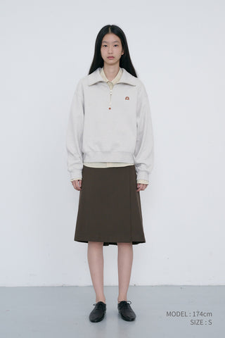 UNISEX LEATHER LOGO HALF ZIP-UP SWEATSHIRT OATMEAL MELANGE